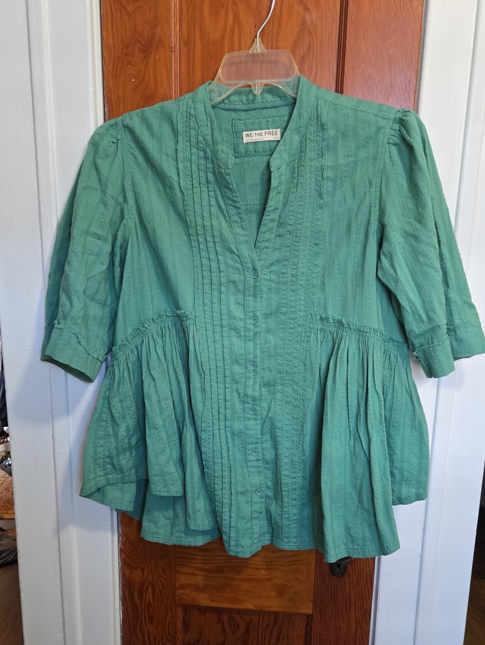 We The Free Green Button-Front Peplum Tunic